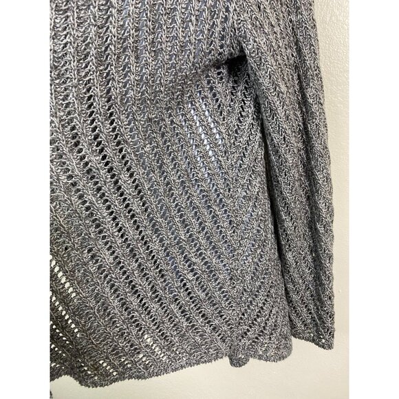 Eileen Fisher Open Knit Cardigan Sweater Size Large Gray Cotton Lightweight - Picture 12 of 16